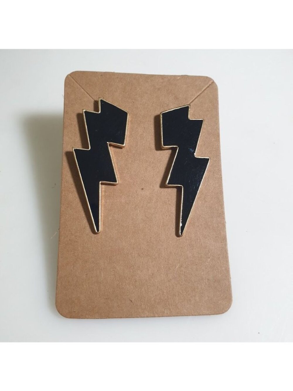 Black Lightning Bolt Earrings Gold Tone Enamel Lightweight Costume Jewelry Gift
